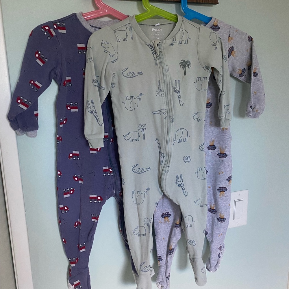 Pekkle Sleepers- Pajama Set - Green, Gray, Blue - 18 months